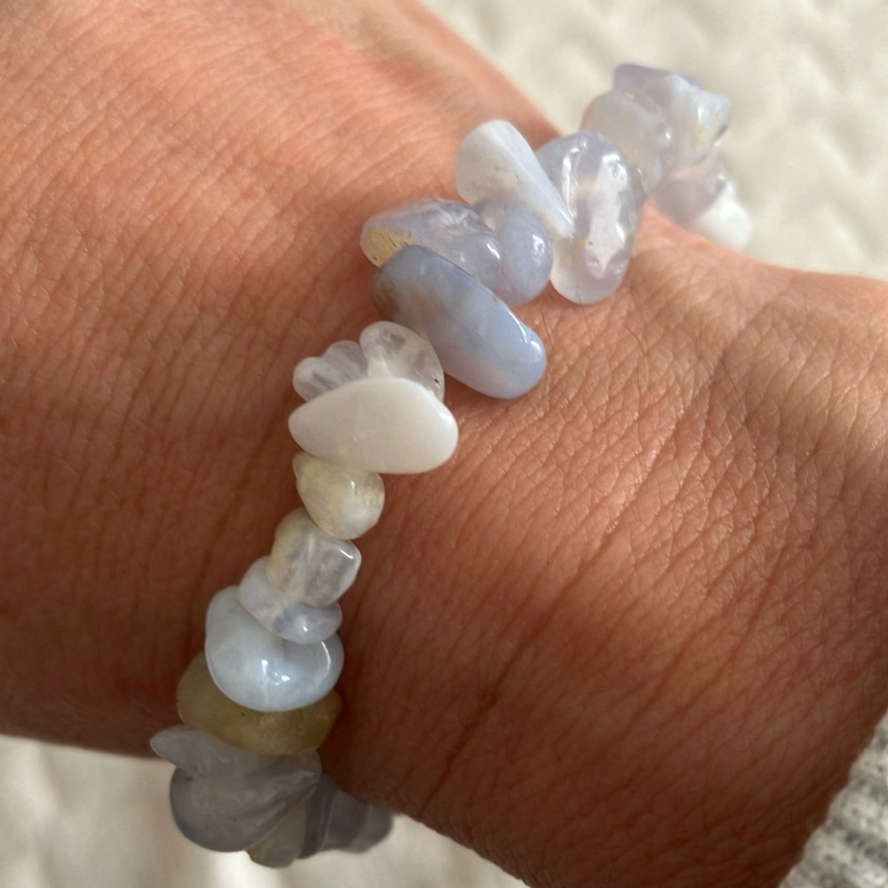 Blue lace agate chip natural gemstone crystal bracelet